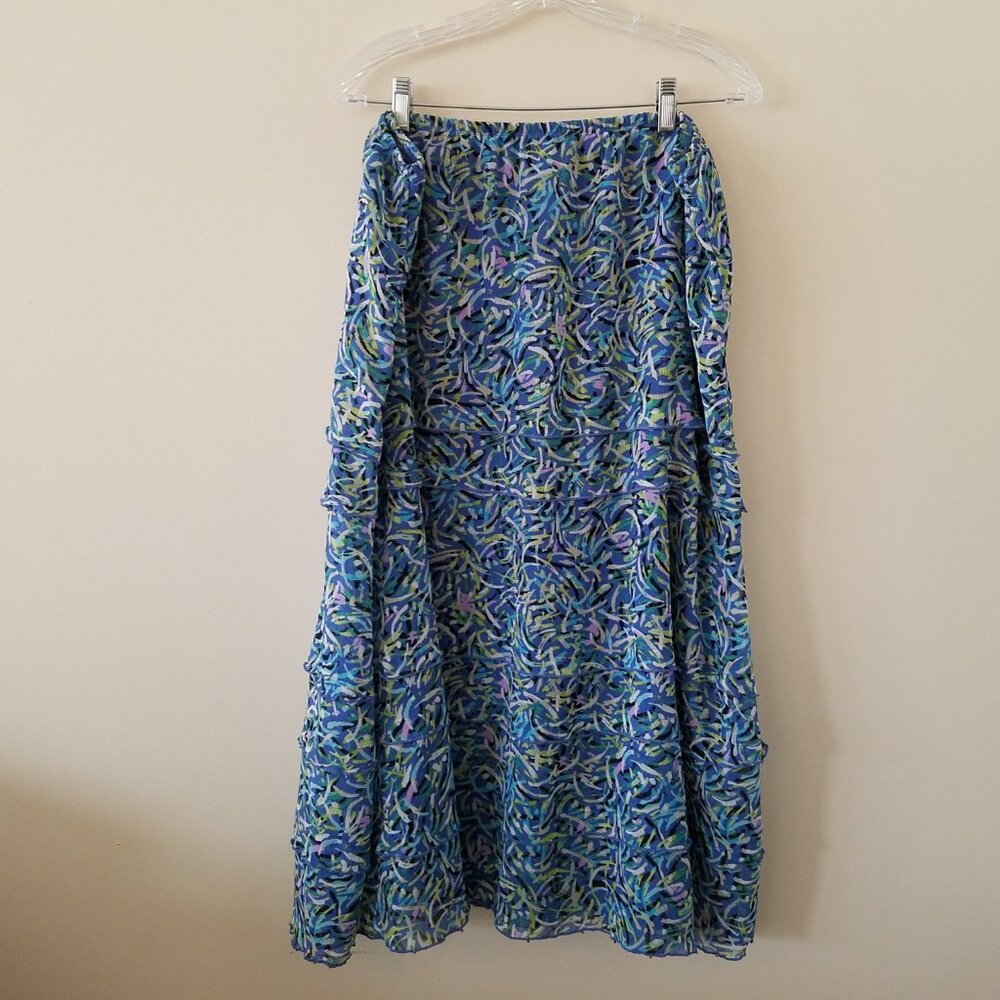 R Q T Abstract Floral Long Skirt Elastic Waistband Size 18 Plus Size